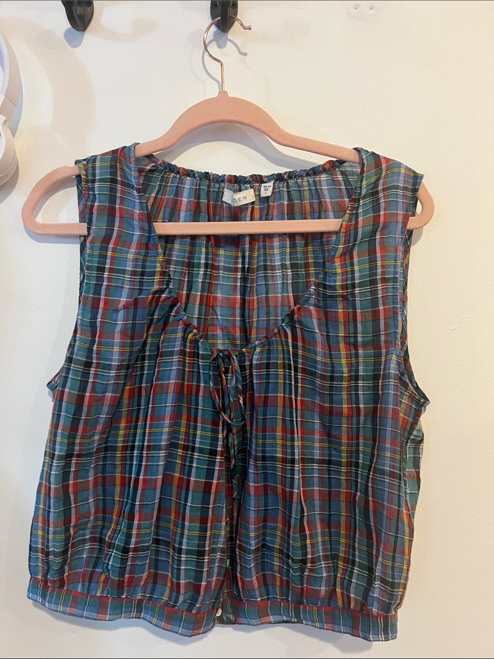Doen Multicolor Plaid Sleeveless Tie-Front Camisole